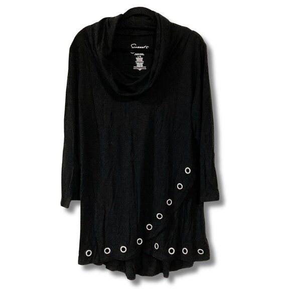 Suzanne's Tops - SUZANNE'S Black stretchy cowl neck long shirt with grommets ~ MEDIUM LARGE XL 1X